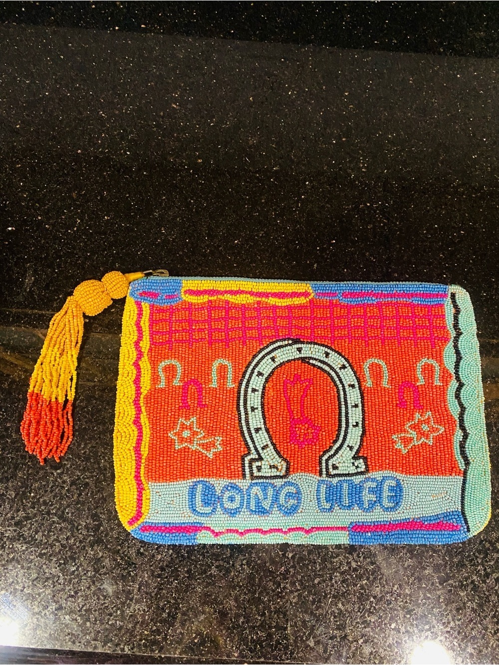 Anthropologie Nathalie Lete Lucky Charm Beaded Bag Long Life W/ Tassel